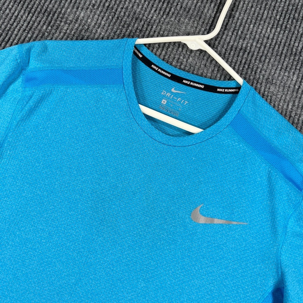 Nike Dri Fit Running Shirt Womens Medium Blue Short Sleeve Athletic Training